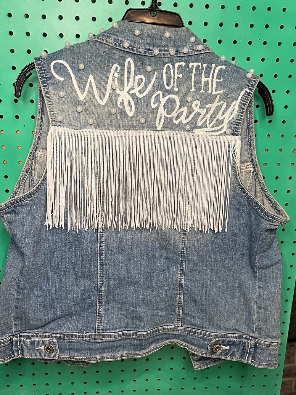 Wife of the Party custom Light Blue Denim Vest bride wedding